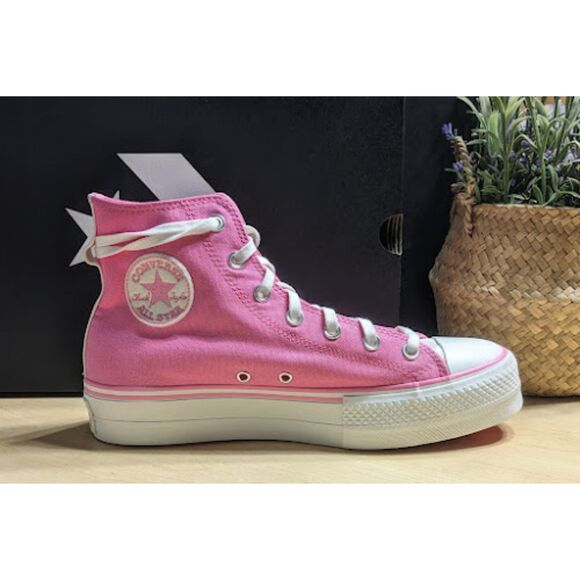 Converse Chuck Taylor All Star Lift Platform Oops Pink Retro Varsity Hi Tops W10 - Picture 9 of 13